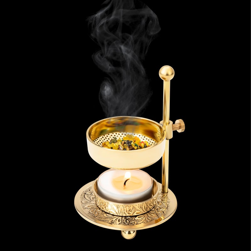 MaMeMi Handmade Gold Brass Incense Burner/Incense Censer with Sieve â€“ Adjustable Height 4.33 Inch Adjustable Incense Heater for Aromatherapy with Tea Light Included - Image 3